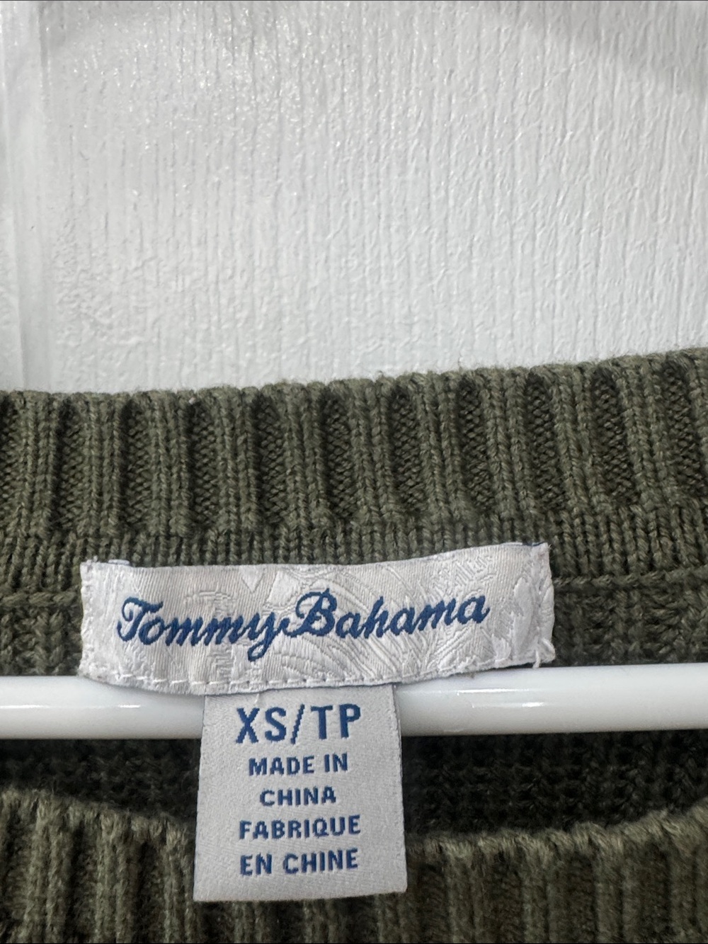 Tommy Bahama Olive Green Crewneck Sweater with White Palm Motif - Picture 3 of 4